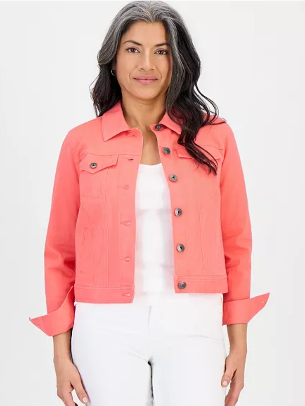 Style & Co. Coral Pink Cropped Jean Jacket